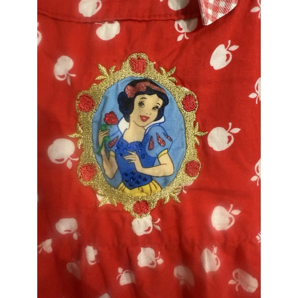 VTG Disney Girls Size 4 Snow White Red Apple Gingham Bow Dress‎ Cottage Core Y2K